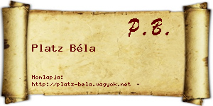 Platz Béla névjegykártya